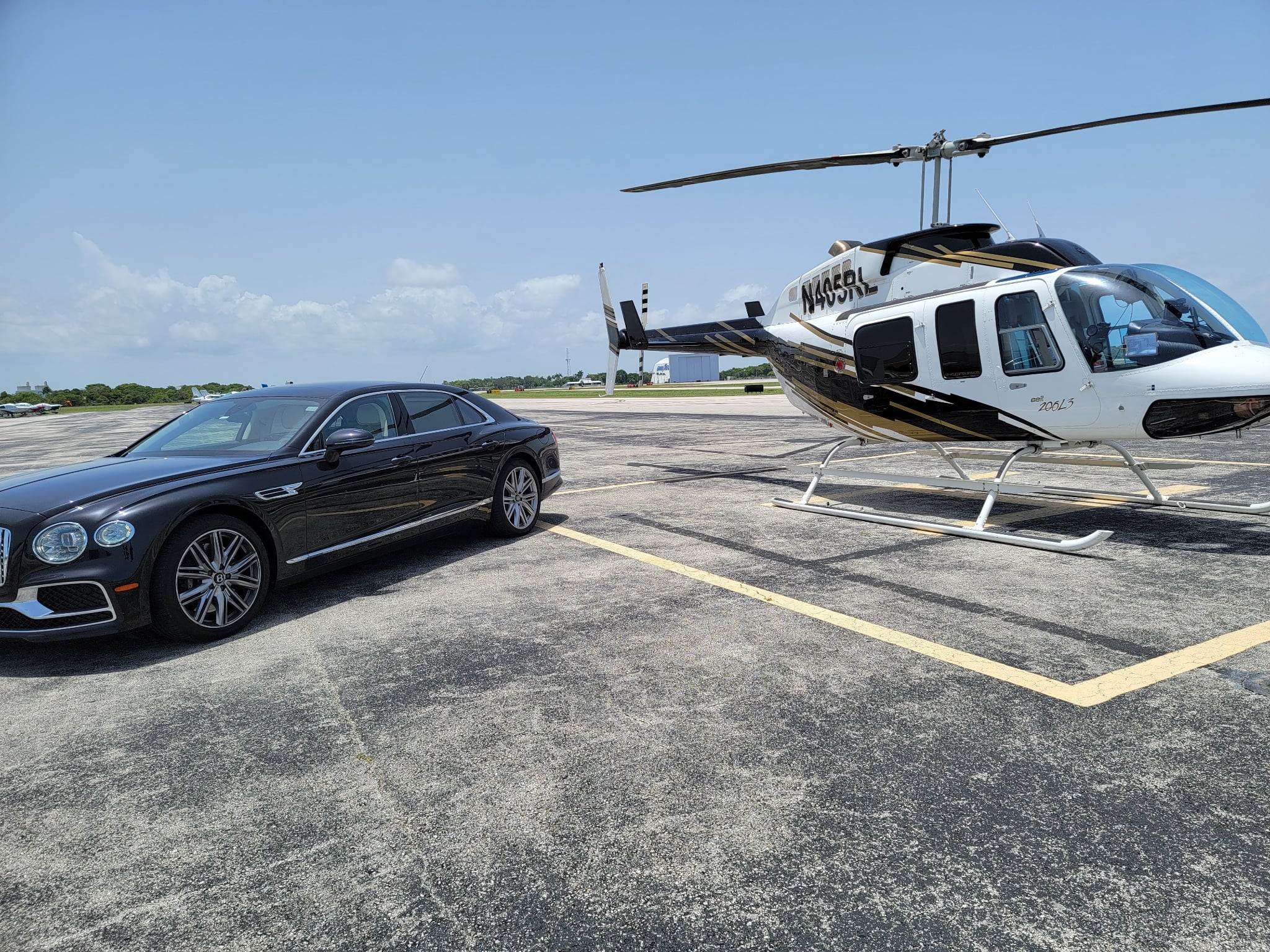 Helicopter charter and shuttle flight with skyline views over Miami
